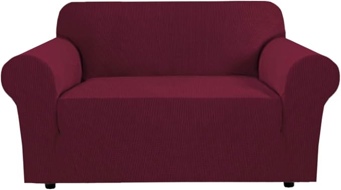 H.VERSAILTEX Stretch Couch Cover Loveseat Covers for 2 Cushion Couch Loveseat Slipcover|Sofa Cover for Love seat 1 Piece, Textured Checked Jacquard Fabric(58'-70' Wide, Burgundy Red)