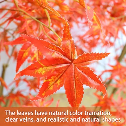 Artificial Maple Tree, Large Faux Tree Soft Silk Autumn Maple Decorative Plant with Plastic Pot for Party Home Living Room Decoration Thanksgiving Harvest - Image 5