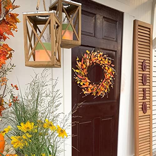 20" Artificial Fall Wreath for Front Door Orange Fall Leave Wreath Autumn Wreath with Colorful Autumn Foliage and Grain Farmhouse Fall Door Wreath for Harvest Thanksgiving Fall Decorations - Image 3