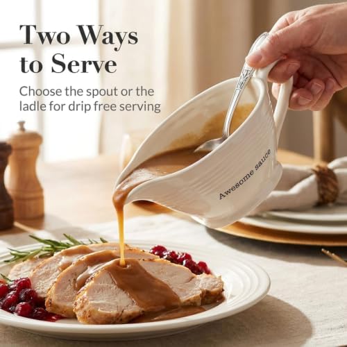 Mud Pie Circa Gravy Boat with Ladle, Awesome Sauce Ceramic Gravy Boat Set - Image 4