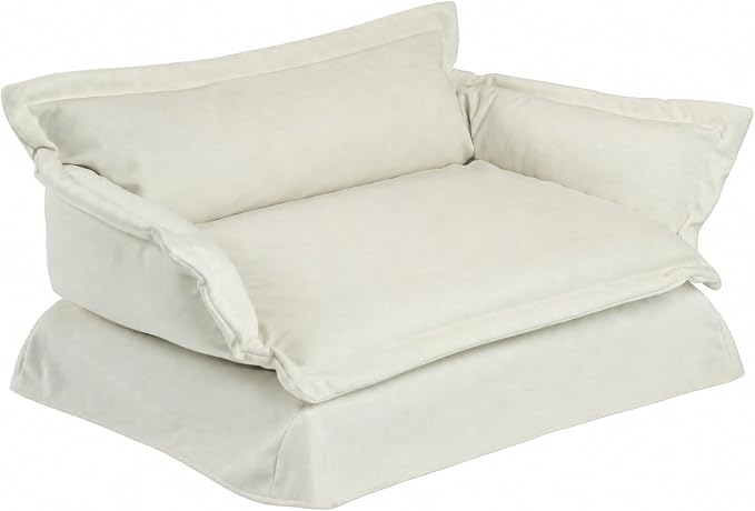 2-in-1 Human & Pet Dog Sofa, Solid Pine Wood Frame with Supportive Foam, Indoor Modern Pet Furniture(White)