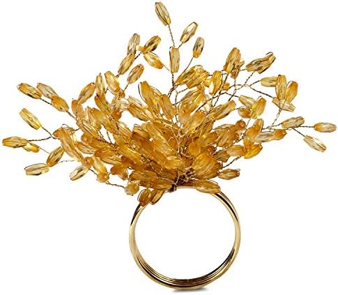 DII Christmas Thanksgiving Holiday Tabletop Décor Collection Decorative Napkin Ring Holder Set, 4" Diameter, Gold Beaded Starburst, 6 Piece - Image 2