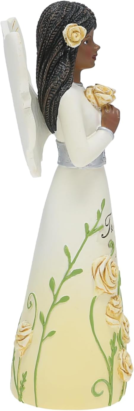 Pavilion Gift Company - Treasured Friend - 5" Ebony African American Angel Figurine Floral Spring Home Decor Bestie BFF Best Friend Present