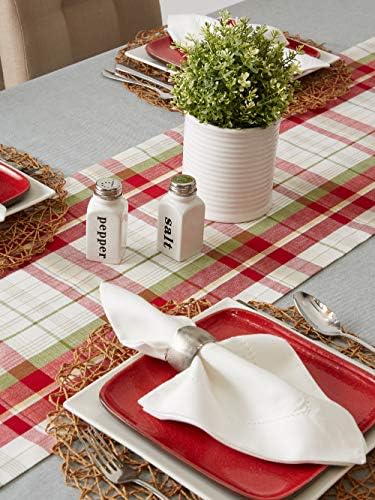 DII Orchard Plaid Collection Linen Tabletop Essentials, Table Runner, 14x72, Taupe/Red - Image 6