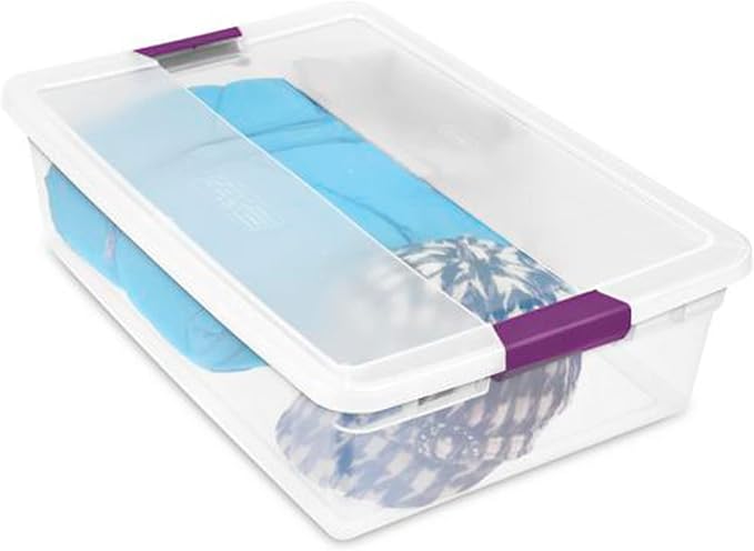 Sterilite 32 Qt ClearView Latch Storage Box, Stackable Bin with Latching Lid, Plastic Container to Organize Clothes Underbed, Clear Base, Lid, (Pack of 6)
