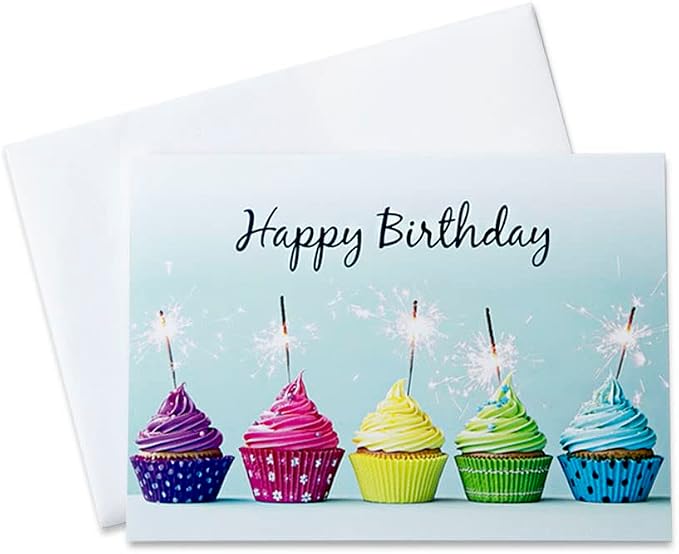 CEO Cards - Birthday Greeting Cards (Cupcake Sparklers), 5x7 Inches, 25 Cards & 26 White Envelopes (B1605)