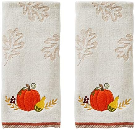 SKL Home Fall/Thanksgiving Traditional Pumpkin Hand Towel Set-2pc, Natural