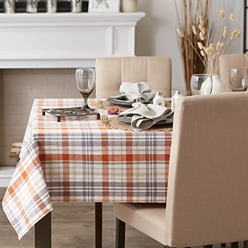 DII Autumn Afternoon Farmhouse Kitchen Thanksgiving & Fall Décor for Home, Tablecloth, 60x120, Pumpkin Plaid, Orange & Grey - Image 3