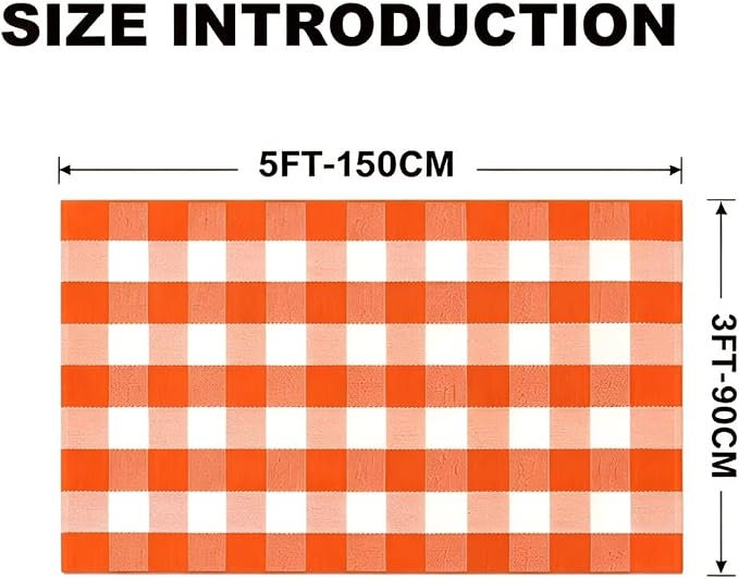 Buffalo Plaid Rug 3' x 5' Orange and White Front Door Mat Reversible Halloween Doormat Layered Porch Rug Washable Hand Woven Cotton Area Rug for Indoor Outdoor Entryway Patio Porch Decor