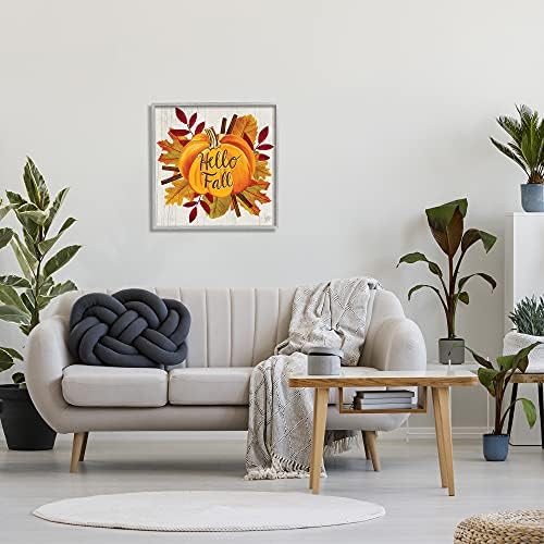 Hello Fall Pumpkin Autumn Tree Leaves, 24 x 24 Inch Framed Giclée Print - Image 2