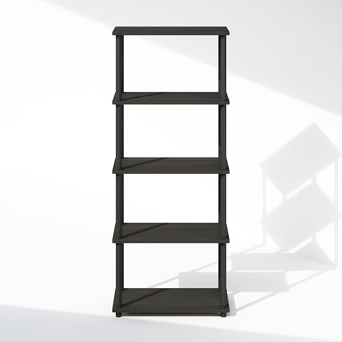 Furinno Turn-N-Tube Book Shelf, 5-Tier Bookshelf, Bookcase with Multipurpose Compact Display Rack, 11.6 x 23.6 x 57.4, for Living Room, Bedroom, Home Office, Espresso/Black