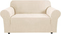 H.VERSAILTEX Stretch Couch Cover Loveseat Covers for 2 Cushion Couch Sofa Cover for Love seat 1 Piece with Elastic Bottom, Textured Checked Jacquard Fabric(Loveseat 58"-70" Wide, Natural)