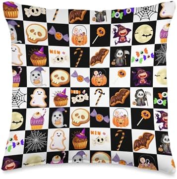 Halloween Spooky Sweets Candy Corn Cutie Sugar Rush Plaid Throw Pillow by Unknown
