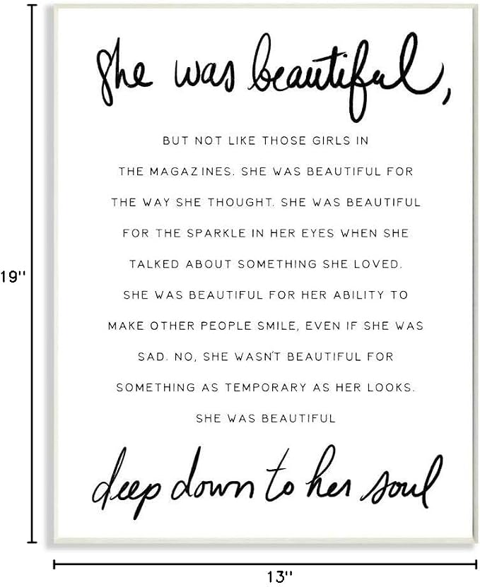 Stupell Industries 'She was Beautiful Quote'| Wall Plaque Art | Stupell Industries | 13 x 19 Inches, Easy to Hang and Sturdy, Made in USA, by Lil' Rue