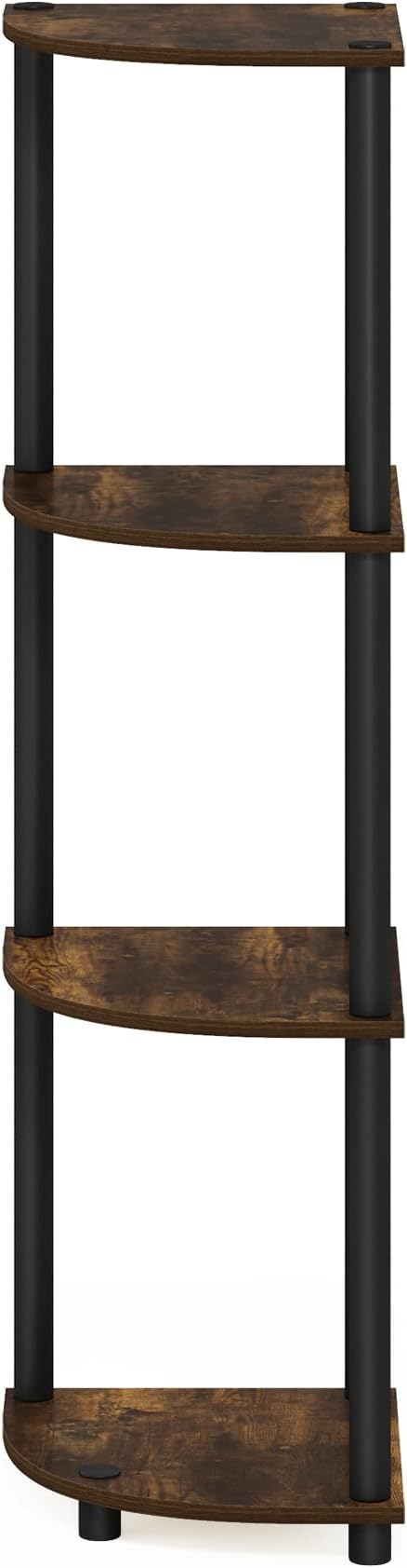 Furinno Turn-N-Tube Toolless Assembly 4-Tier Corner Shelf, Rustic Brown Corner Book Shelf, Open Shelves Bookshelf, for Organization and Storage, Living Room, Home Office, Bedroom, Amber Oak