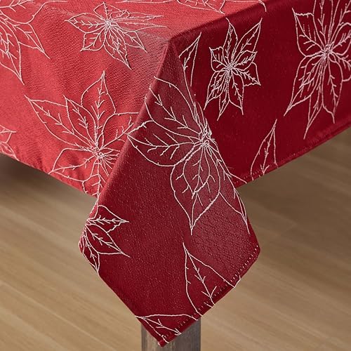 Laura Ashley Raised Embroidered Tablecloth, 60" x 102", Poinsettia Red - Image 5