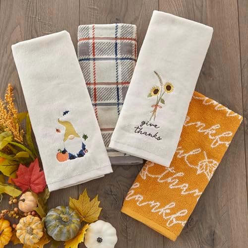 SKL Home Autumn/Fall Harvest Gnome 100% Cotton Embroidered Jacquard 2pc Hand Towel Set, Decorative for Bath/Kitchen/Bar & Gift, Natural - Image 6