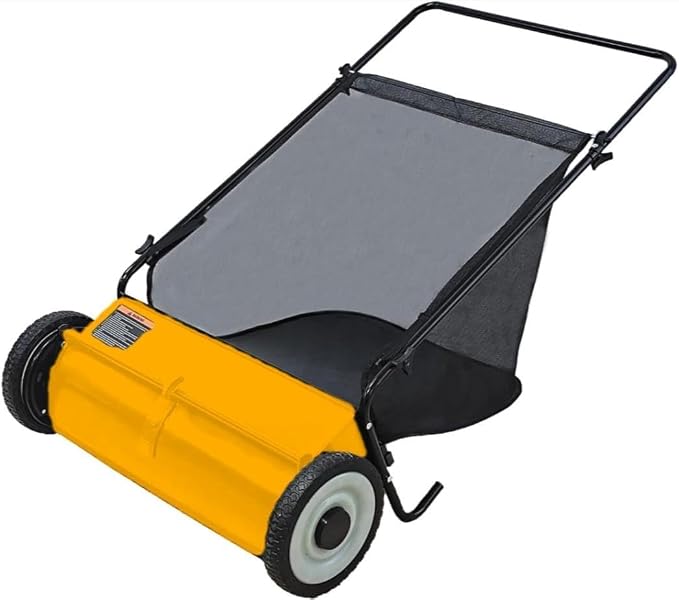 26-Inch Extra-Wide Push Lawn Sweeper with 4-Brush System,7 Cu.ft. Heavy-Duty Mesh Bag Collector, Height-Adjustable Manual Push Sweeper for Leaves, Grass Clippings & Yard Debris, Durable Steel Frame