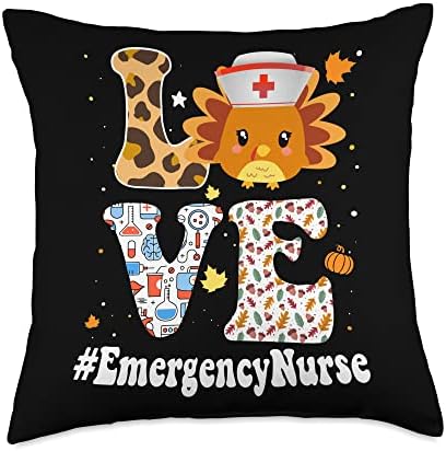 Retro Gobble Gobble Thanksgiving Emergency Nurse Turkey RN Throw Pillow by Unknown
