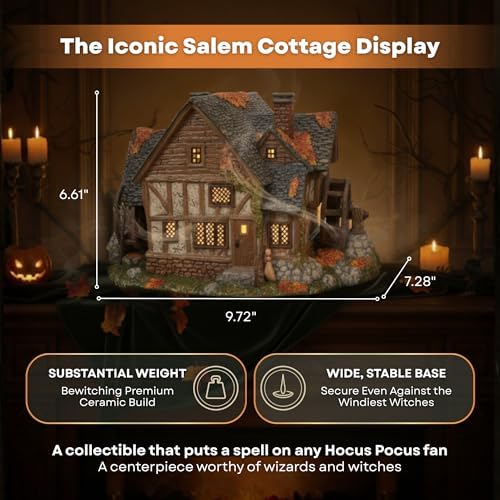 Department 56 Hocus Pocus Sanderson Sisters’ Cottage – Hand-Painted Lighted Ceramic House with 120V Cord & Bulb, from the Official Village Collection