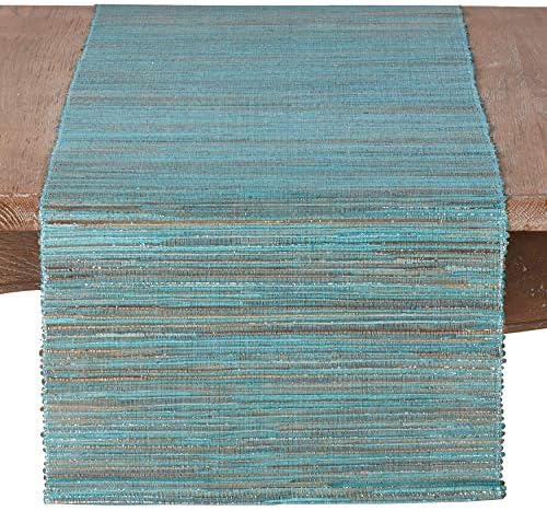 SARO LIFESTYLE Shimmering Woven Nubby Table Runner - Textured Water Hyacinth Table Runner with Sparkling Metallic Threads for Dining Tables, Everyday Entertaining and Home Décor, 14"x54", Turquoise by SaroLifestyle