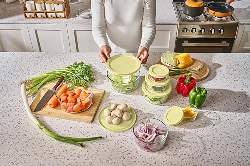 16-Piece Glass Food Storage Containers Set (8 Containers + 8 BPA-Free Lids) | 1-Cup, Leakproof | Microwave, Freezer, Oven & Dishwasher Safe | Ideal for Meal Prep & Pantry Organization, Yellow