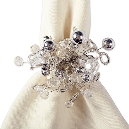 DII Christmas Thanksgiving Holiday Tabletop Décor Collection Decorative Napkin Ring Holder Set, 4" Diameter, Silver Beaded Cluster, 6 Piece - Image 4