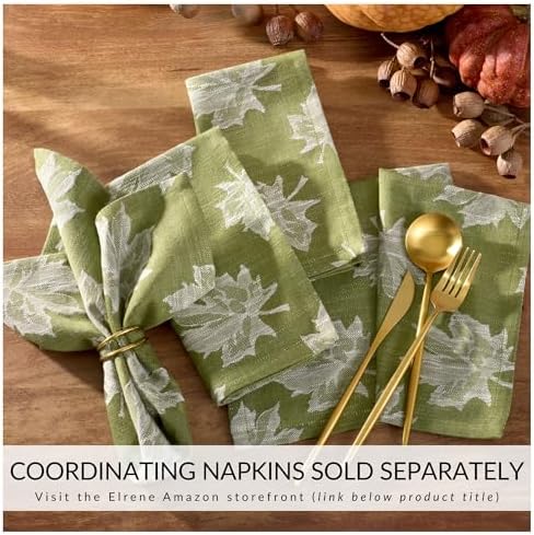 Falling Leaves Jacquard Tablecloth, Green - 60" W x 84" L - Image 4