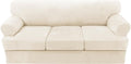 H.VERSAILTEX Sofa Cover 4 Piece T Cushion Sofa Slipcovers Thick Velvet Couch Cover Stretch T Cushion Sofa Covers for 3 Cushion Couch with 3 Individual T Cushion Covers, Cream