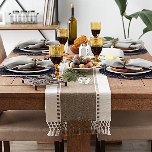 DII Dobby Stripe Table Runner, 13x72, Brown & Cream Background - Image 4