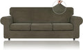 WEERRW 4 Pieces Velvet High Stretch Couch Covers for 3 Cushion Couch Sofa Slipcovers, Washable Furniture Protector with Non Slip Elastic Bottom, Feature Soft and Thick Plush Fabric, Light Brown, Large