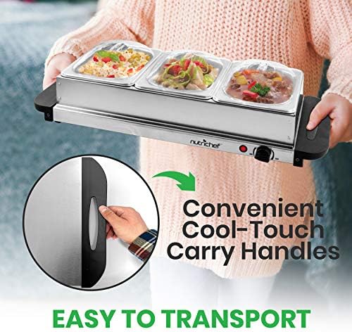 NutriChef 3 Tray Buffet Server & Hot Plate Food Warmer | Tabletop Electric Food Warming Tray | Easy Clean Stainless Steel | Portable & Great for Parties & Events | Max Temp 175F | (PKBFWM33.V7) - Image 4