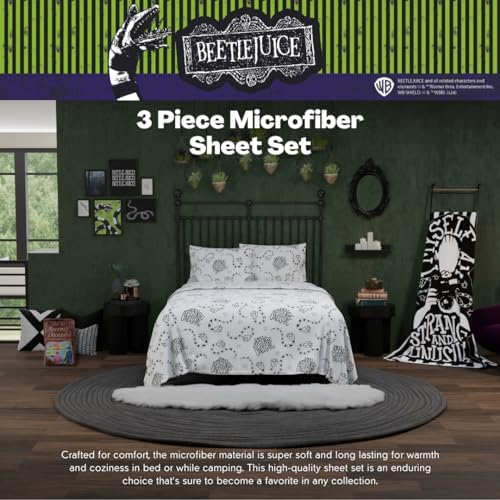 Beetlejuice Halloween Bedding Super Soft Microfiber Twin Sheet Set, College Dorm Essentials, (Officially Licensed Product) by Franco