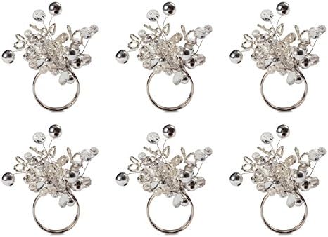DII Christmas Thanksgiving Holiday Tabletop Décor Collection Decorative Napkin Ring Holder Set, 4" Diameter, Silver Beaded Cluster, 6 Piece by DII