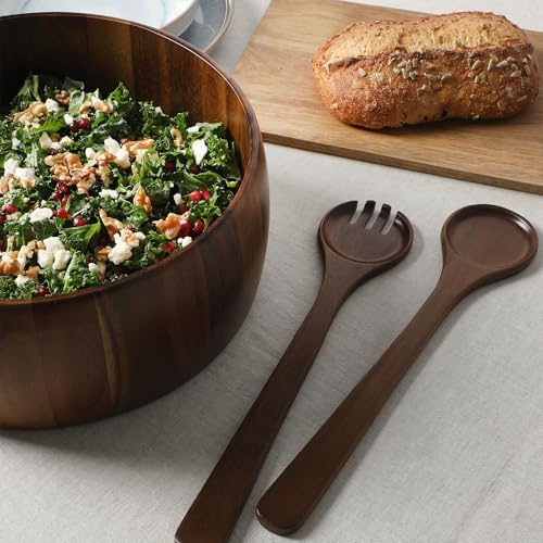 Gibson Home Laurelton 3-Piece Acacia Wood Salad Serving Bowl Set – Large 13-Inch Bowl with 2 Serving Tools - Image 6