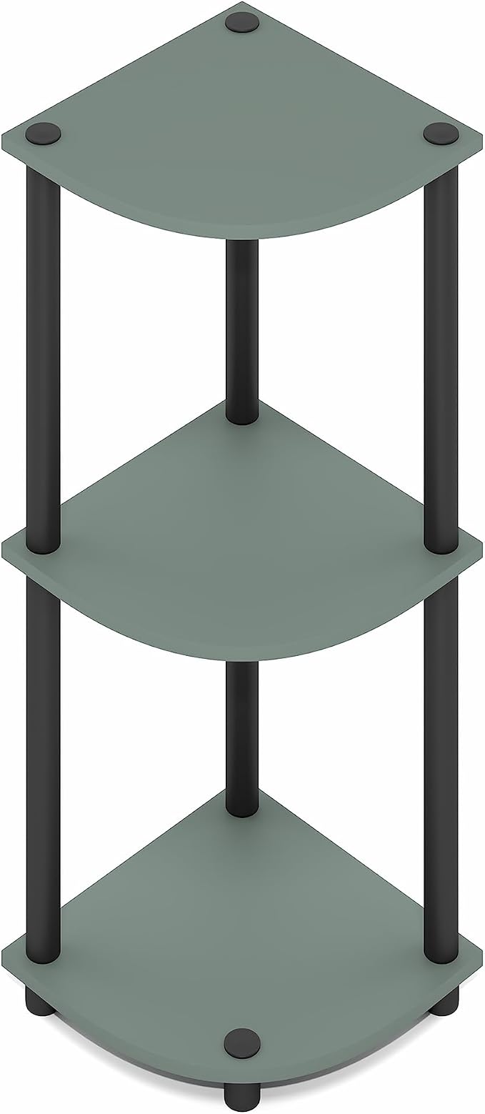Furinno Turn-N-Tube Corner Shelf, 3-Tier Corner Bookshelf, Display Storage Shelves with Open Shelves, for Organization and Storage, Living Room, Home Office, Garage, Sage Green