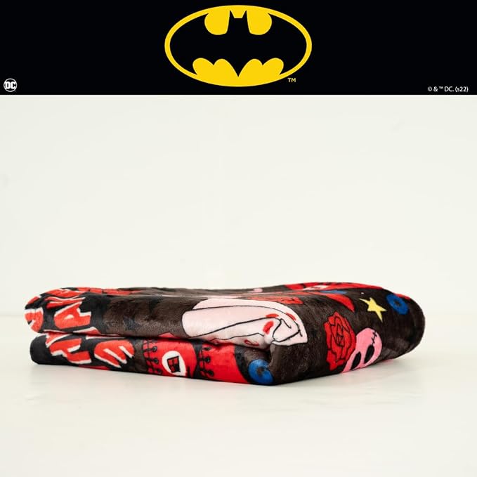 Batman DC Comics Joker & Harley Quinn Halloween Bedding Super Soft Cozy Plush Throw, 46 in x 60 in, (Officially Licensed Product) by Franco