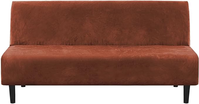 H.VERSAILTEX Real Velvet Futon Cover Armless Sofa Covers Sofa Bed Covers Stretch Futon Couch Cover Sofa Slipcover Furniture Protector Thick Soft Cozy Velvet Fabric Form Fitted Stay in Place, Rust