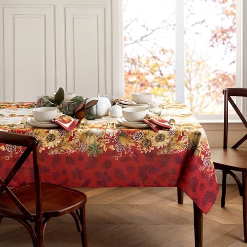 Swaying Leaves Bordered Fall Tablecloth, Multicolor - 60" W x 102" L - Image 2