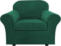 H.VERSAILTEX Rich Velvet Stretch 2 Piece Cover Chair Slipcover Sofa Cover Furniture Protector Couch Soft with Elastic Bottom Chair Couch Cover Width Up to 49 Inch (Chair, Vintage Green)