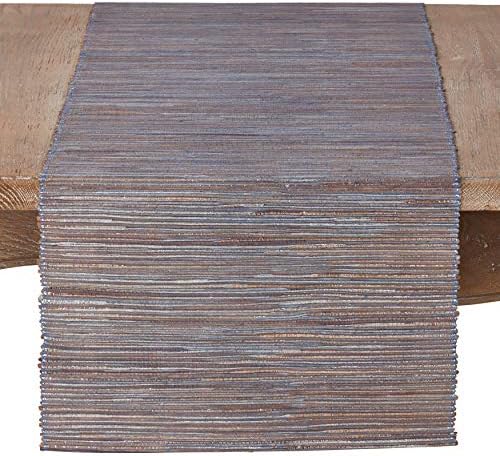 SARO LIFESTYLE Shimmering Woven Nubby Table Runner - Textured Water Hyacinth Table Runner with Sparkling Metallic Threads for Dining Tables, Everyday Entertaining and Home Décor, 14"x90", Blue-Grey by SaroLifestyle