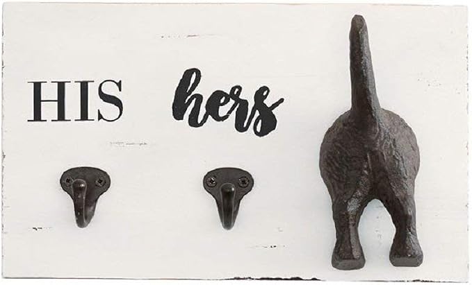 Mud Pie HIS, HERS & PUP WALL HOOK, White, Brown, 2.00" x 11.00"