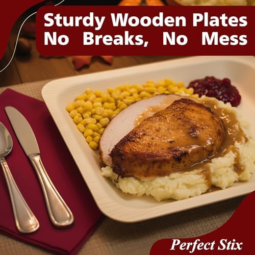 Perfect Stix 10-Inch Wooden Plates with “Friendsgiving” Printed in Burgundy – Eco-Friendly Biodegradable Disposable Dinner Plates – Fall Tableware for Thanksgiving & Friendsgiving Parties – Pack of 25 - Image 5