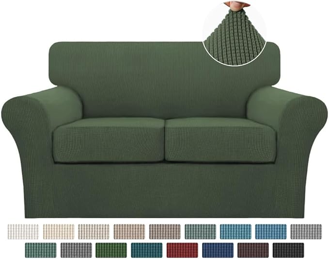 Turquoize 3 Piece Sofa Covers for 2 Cushion Couch Sofa Slipcover Soft Couch Cover for Dogs-Washable Sofa Furniture Covers with 2 Individual Cushion Covers,(Loveseat, Bronze Green)