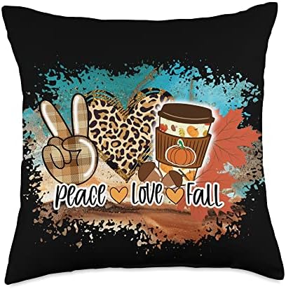 PEACE LOVE FALLPUMPKING SPICE FALL THANKSGIVING LEPARD Throw Pillow by Unknown