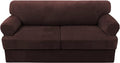H.VERSAILTEX Sofa Cover 3 Piece T Cushion Sofa Slipcovers Thick Velvet Couch Cover Furniture Protector Stretch T Cushion Sofa Covers for 2 Cushion Couch with 2 T Cushion Covers Washable, Brown