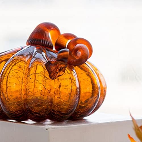 Glitzhome Handblown Amber Crackle Glass Pumpkin for Fall Harvest Decorating (5.51" H) - Image 6