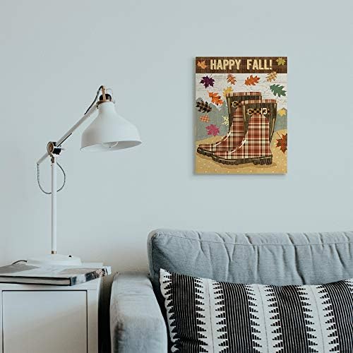 Happy Fall Plaid Boots and Foliage Rustic, 16 x 20 Inch Canvas Wall Art - Image 3