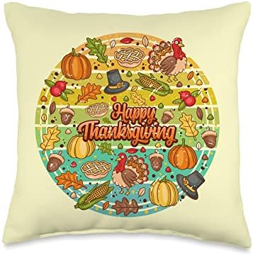 Thankful Pumpkin Pie Turkey Fall Autumn Happy Thanksgiving Throw Pillow by Unknown