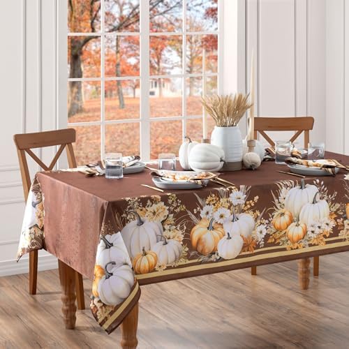 Elrene Home Fashions Wheatland Harvest Pumpkin Fall/Harvest/Thanksgiving Rectangle Wrinkle Resistant Tablecloth, 60"x120" by ElreneHomeFashions